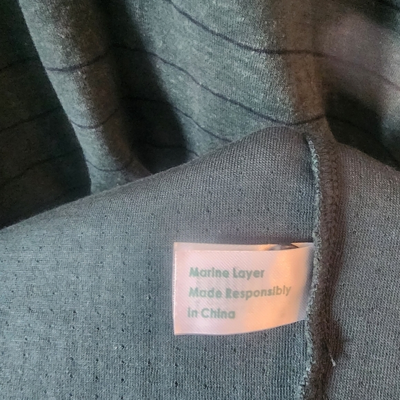 Marine Layer Double Knit Stripe Henley Ponderosa Pine Navy Shirt Mens Large - Picture 5 of 7